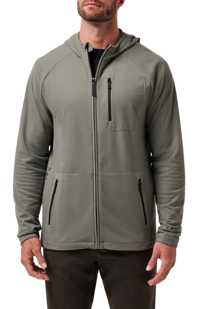 TravisMathew Quest Polar Fleece Zip-Up Hoodie, Main, color, Dark Olive