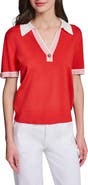 KARL LAGERFELD PARIS Polo Collar Short Sleeve Sweater