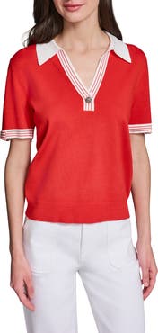 KARL LAGERFELD PARIS Polo Collar Short Sleeve Sweater