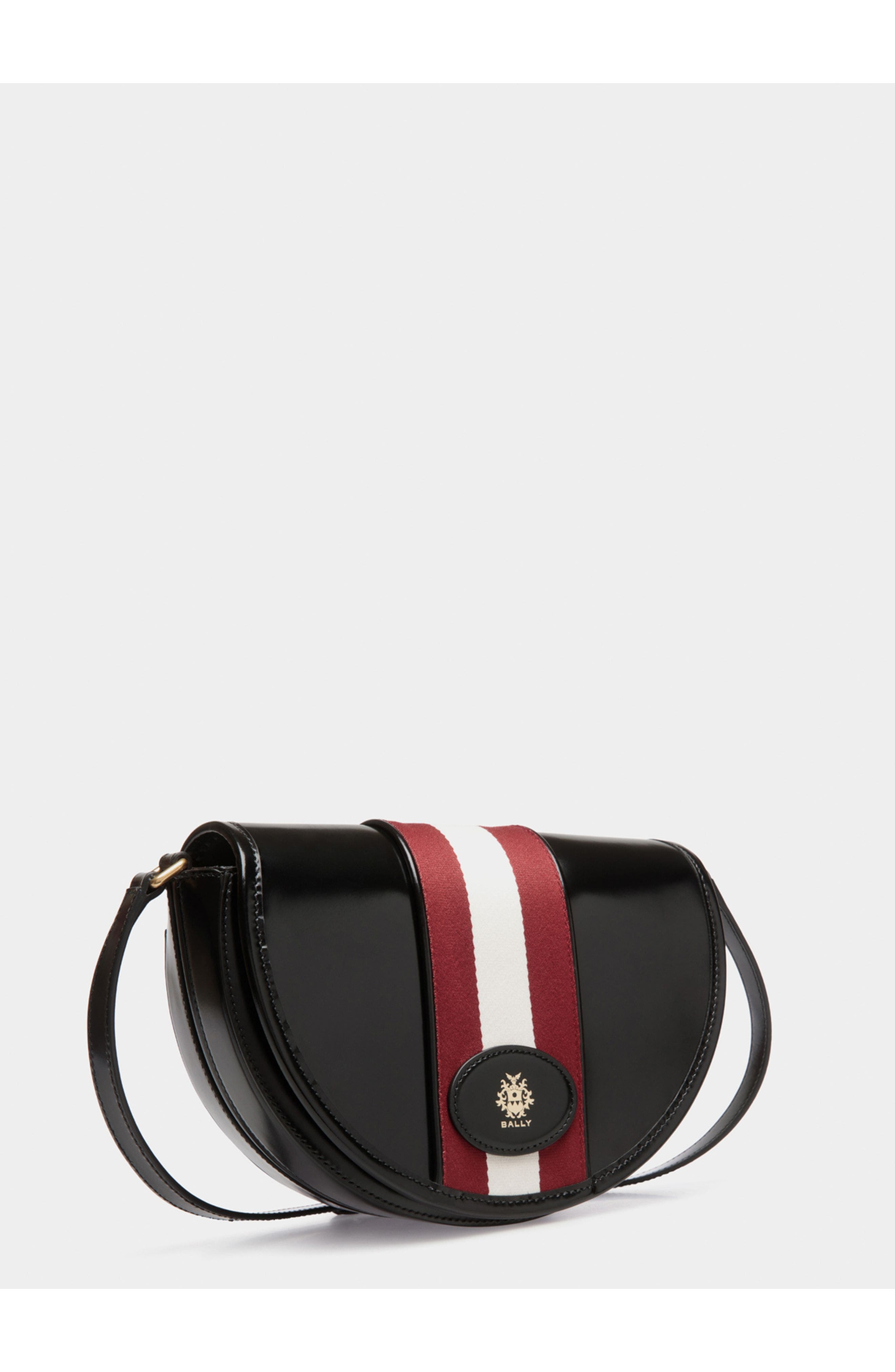 Bally Signature Crossbody Bag in Leather With a Bally Ribbon, Alternate, color, Black