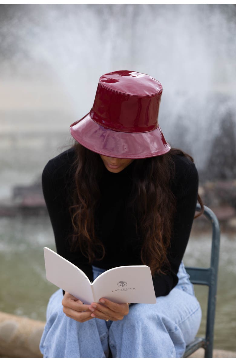 Lastelier Smile Bucket Rain Hat, Alternate, color, Plum