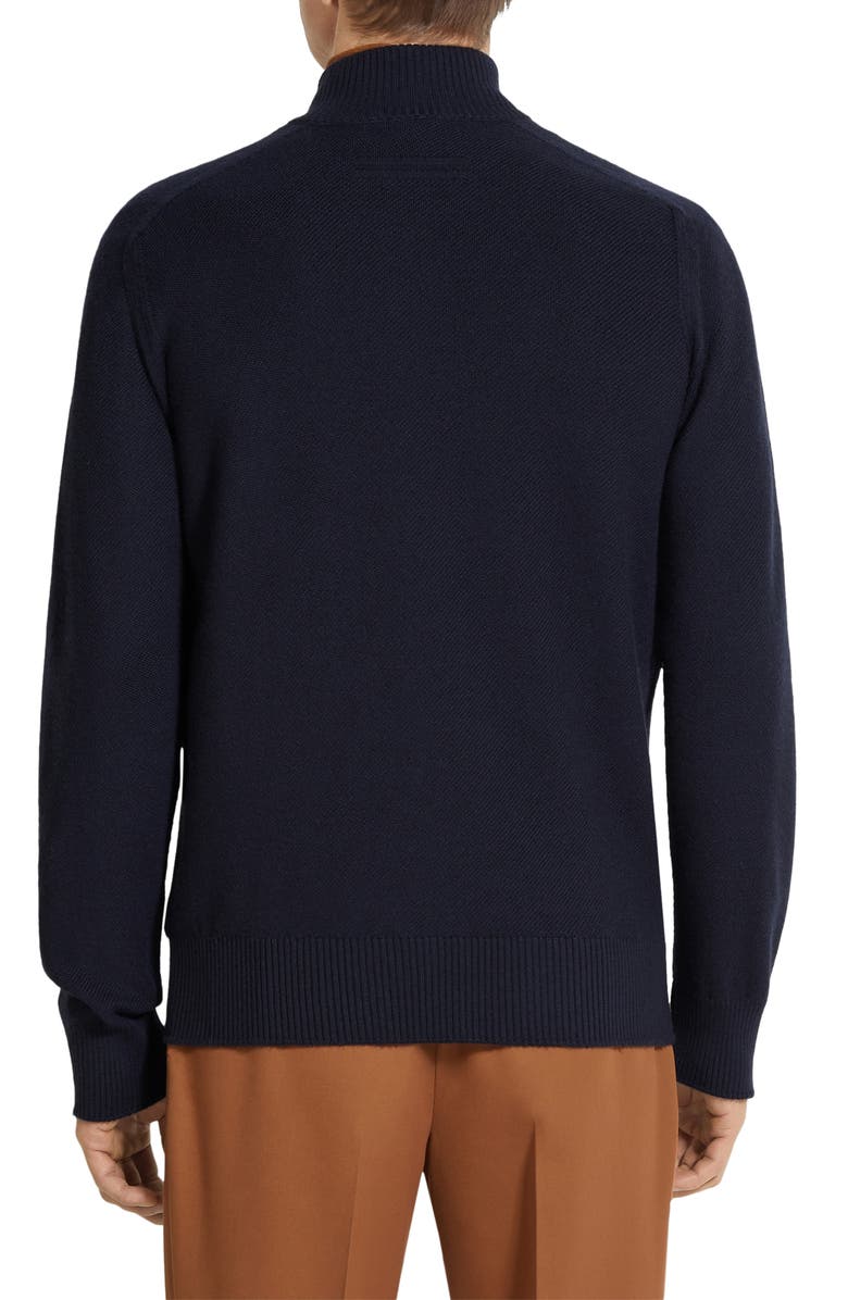 ZEGNA Cashseta Cashmere & Silk Mock Neck Zip Sweater, Alternate, color, Navy