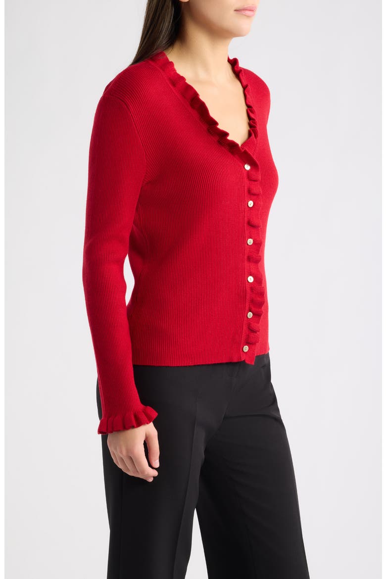 Ruffled Neck Cardigan, Alternate, color, LIPSTICK