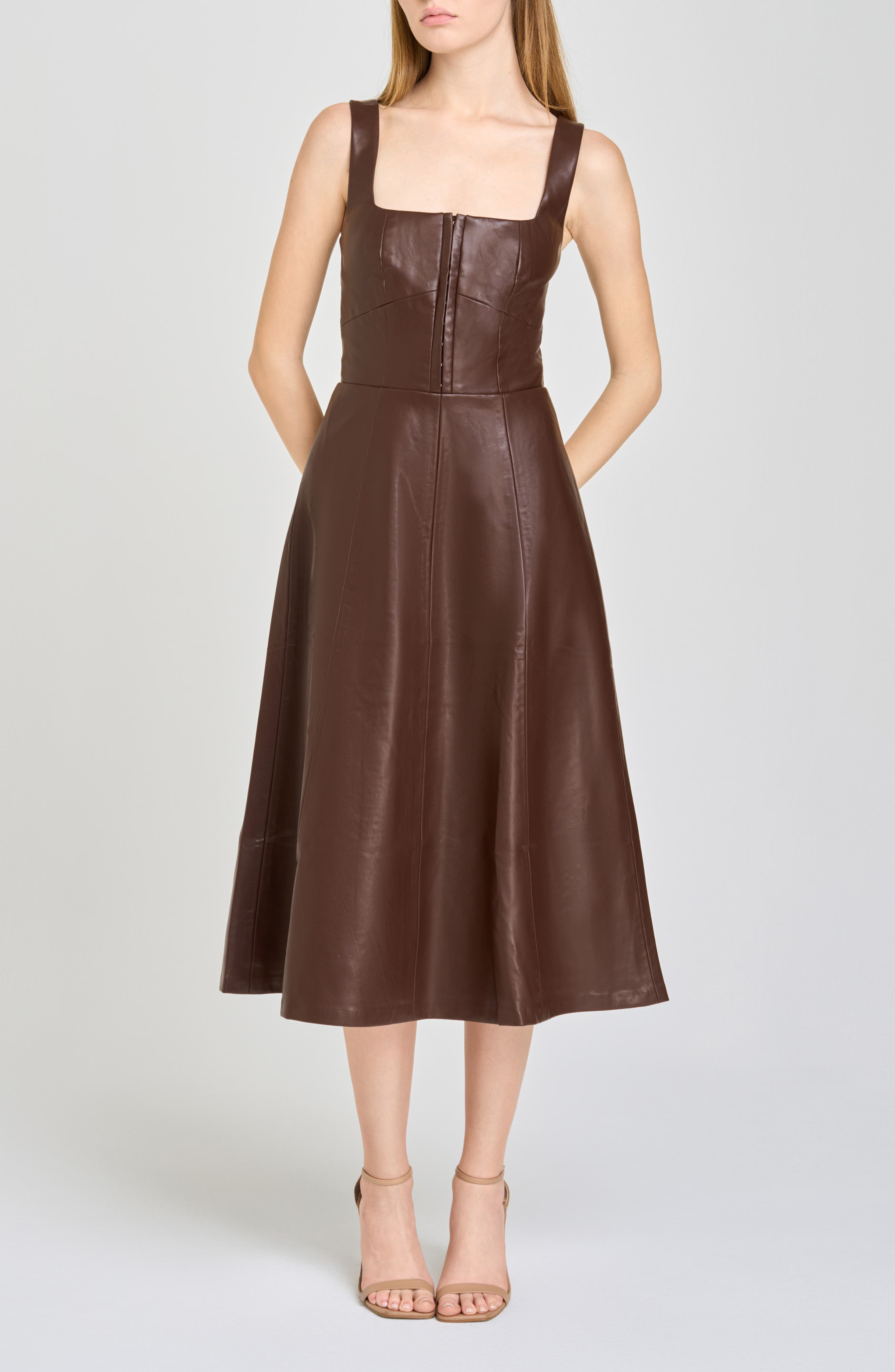 en saison faux leather midi dress Leonie Faux Leather Fit & Flare Midi Dress (Women)