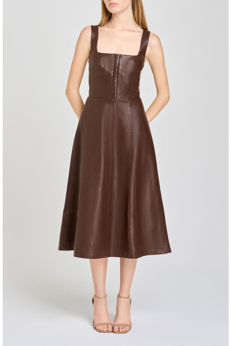 Leonie Faux Leather Fit & Flare Midi Dress, Alternate, color, ESPRESSO