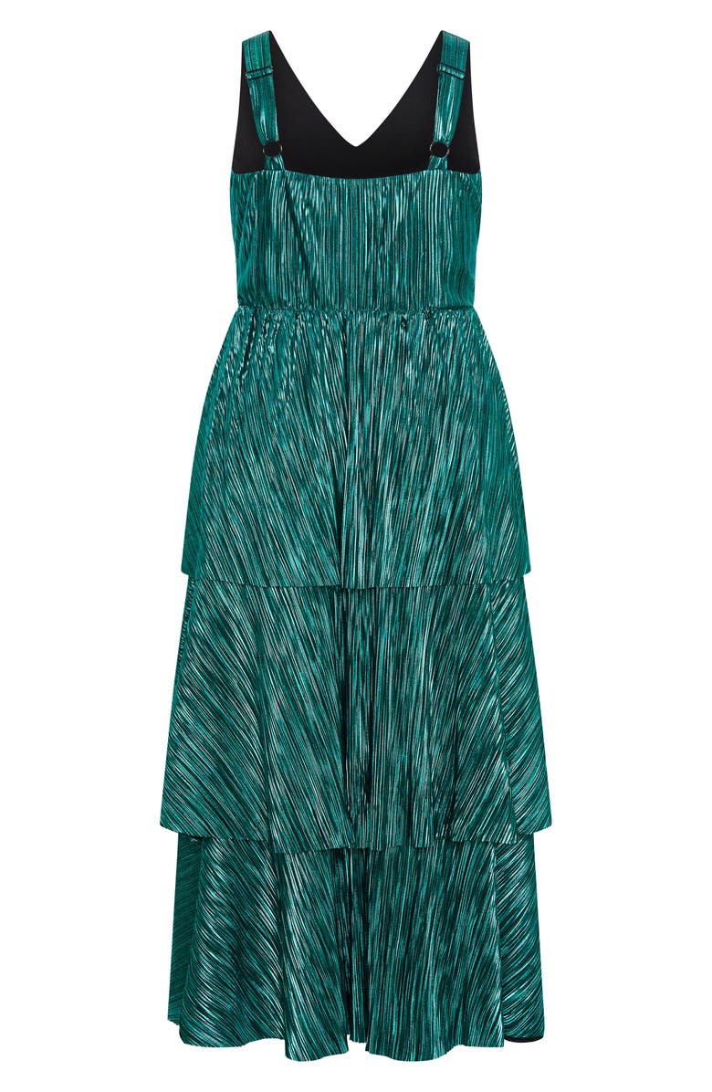 City Chic Metallic Tiered Maxi Dress, Alternate, color, Emerald