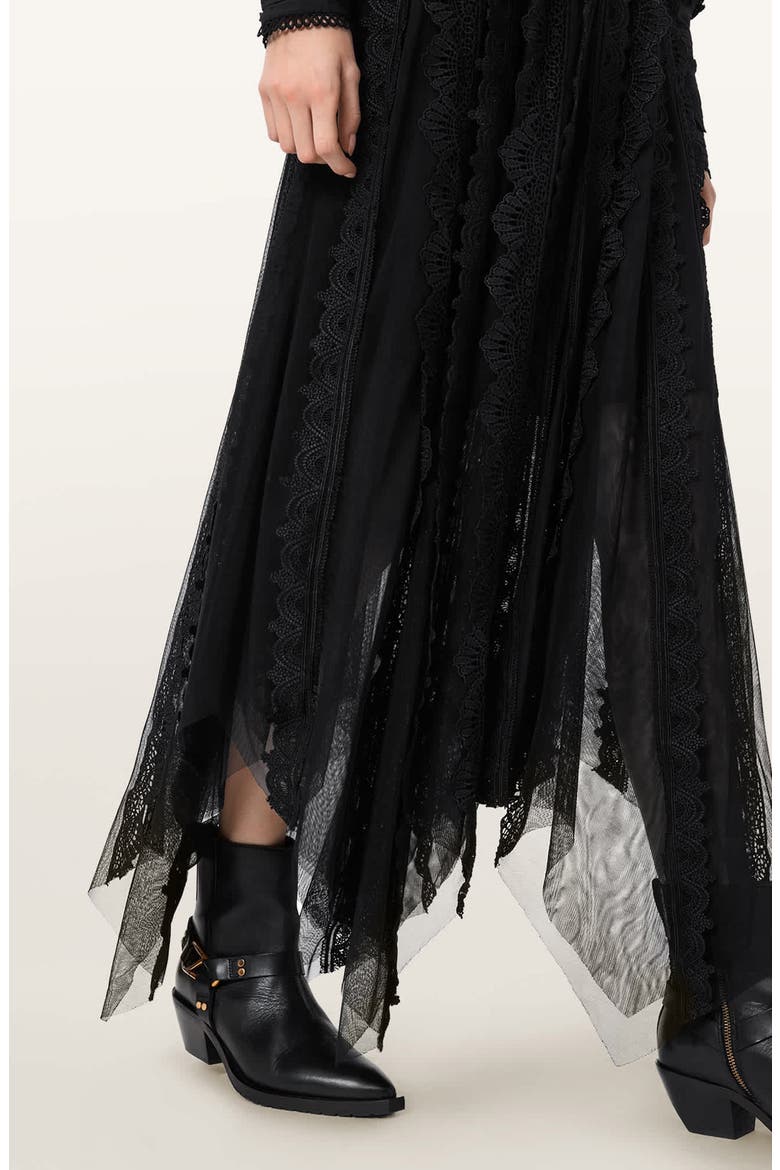 Vashtie Mixed Lace Handkerchief Hem Skirt, Alternate, color, BLACK
