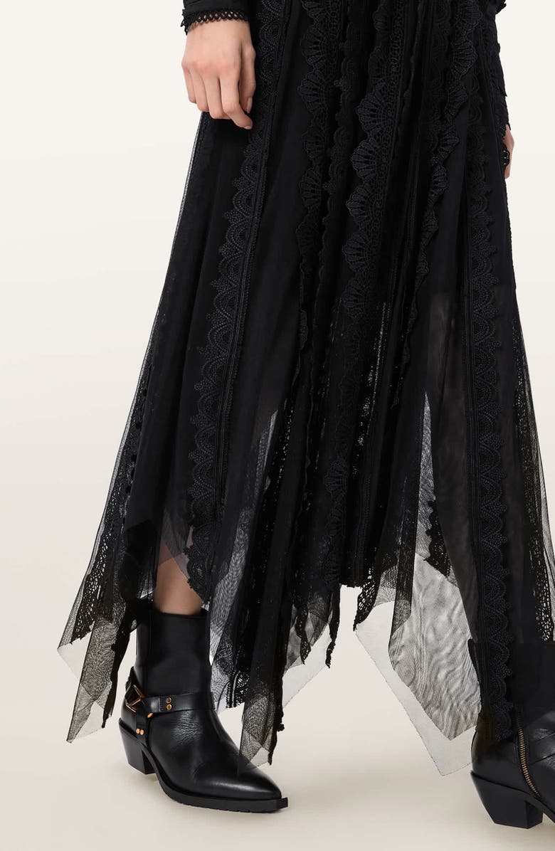 AllSaints Vashtie Mixed Lace Handkerchief Hem Skirt, Alternate, color, Black