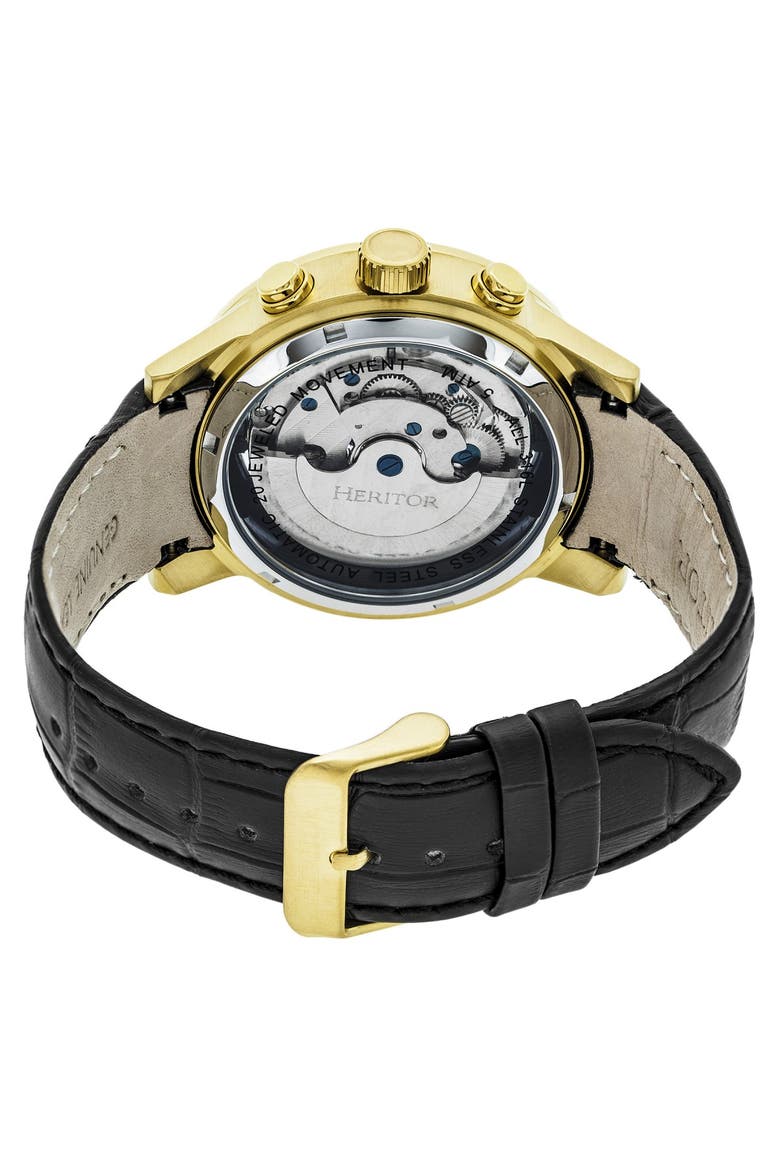Hannibal Semi-Skeleton Leather-Band Watch, Alternate, color, Gold/Black