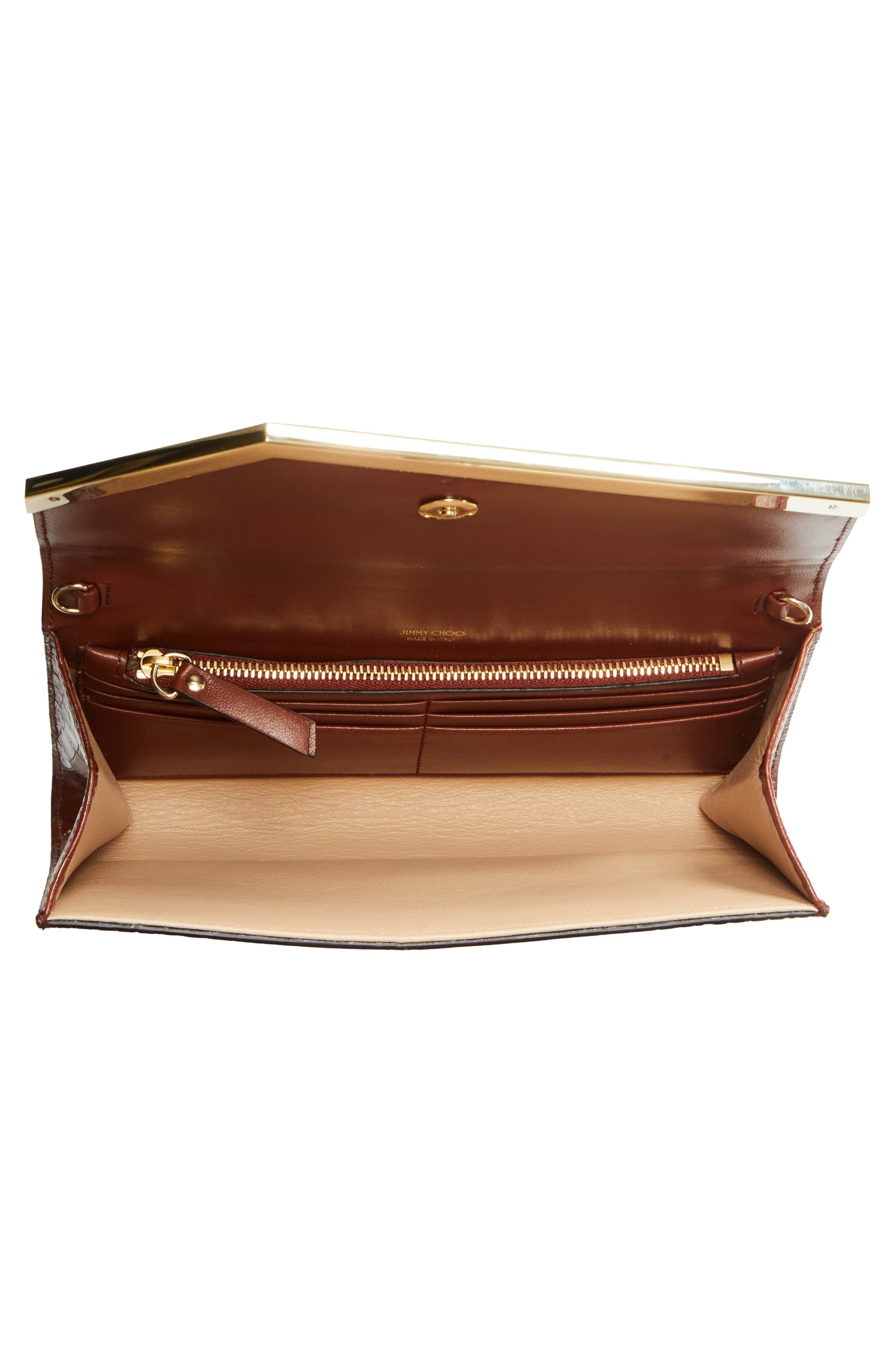 Jimmy Choo Emmie Croc Embossed Leather Clutch, Alternate, color, Cognac/ Light Gold