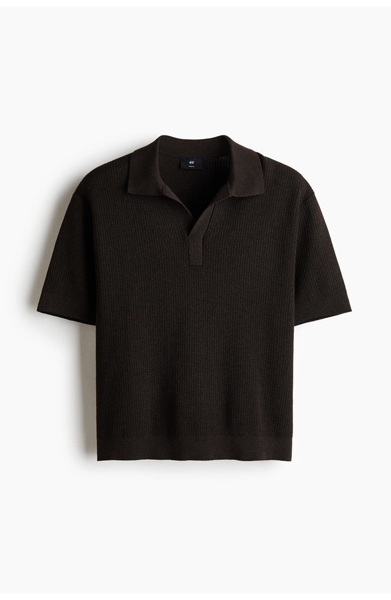 H&M Regular Fit Cable-knit Polo Shirt, Main, color, Dark Brown