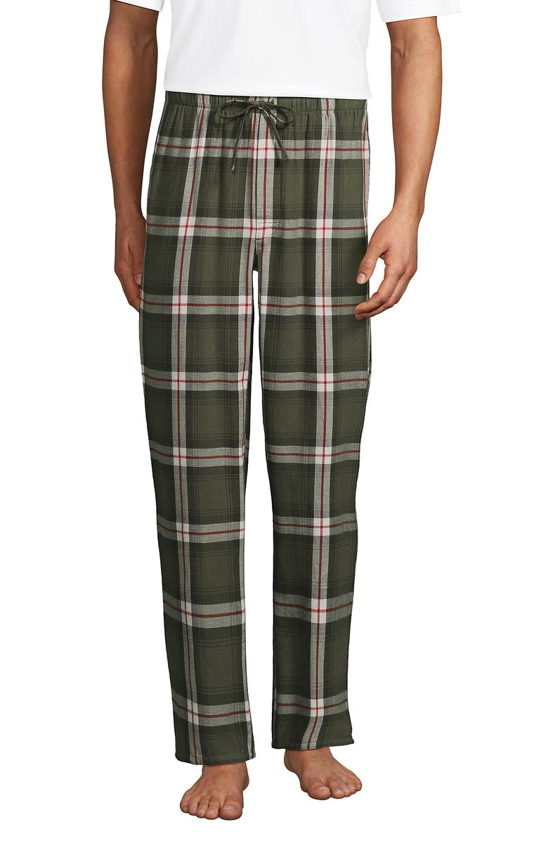 Lands' End Flannel Pajama Pants, Main, color, River Stone Green Plaid