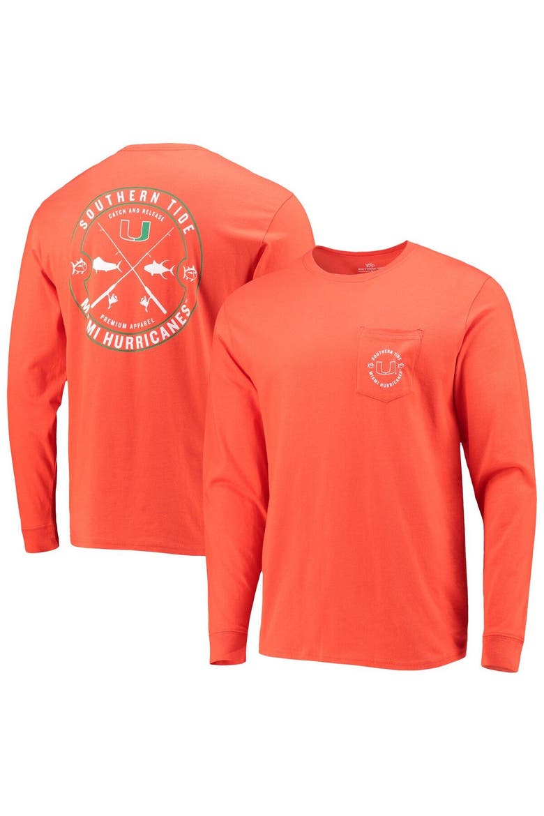 Men's Southern Tide Orange Miami Hurricanes Catch and Release Long Sleeve T-Shirt, Main, color, Orange