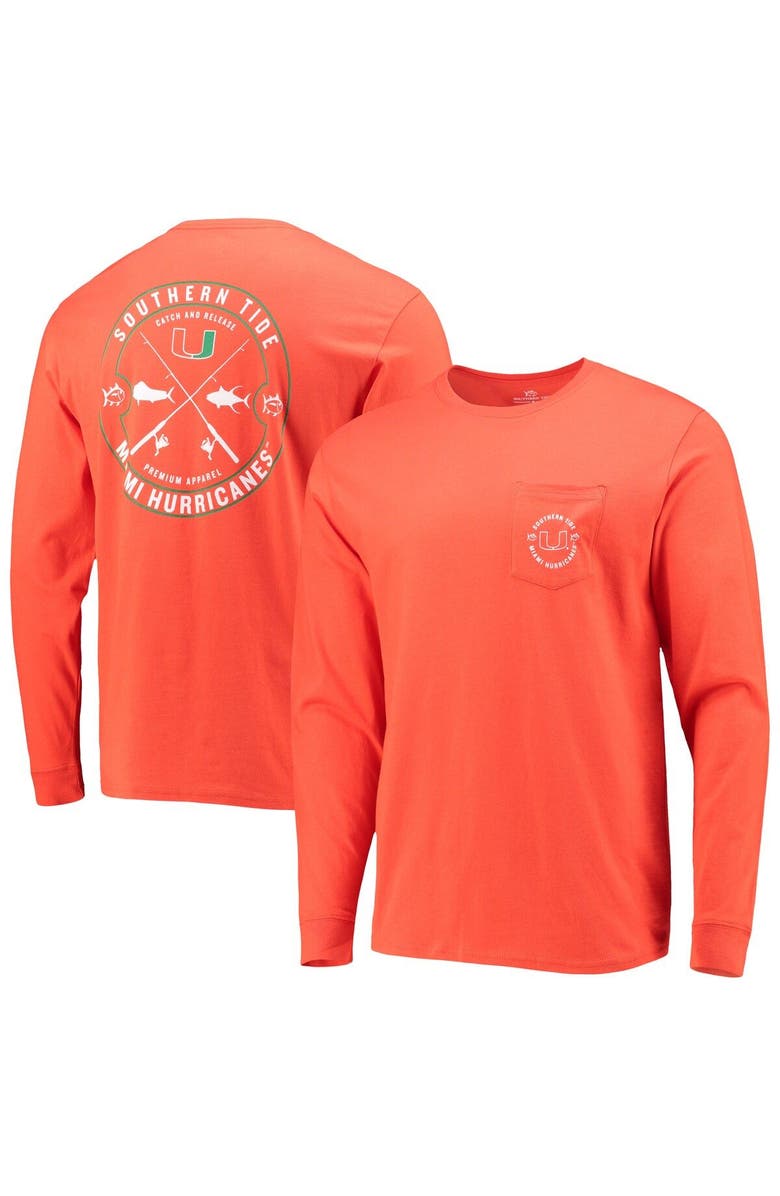 Southern Tide Men's Southern Tide Orange Miami Hurricanes Catch and Release Long Sleeve T-Shirt, Main, color, 