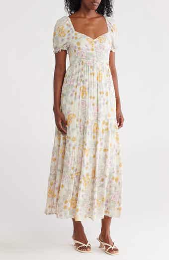 Lovestitch Floral Puff Sleeve Tiered Maxi Dress