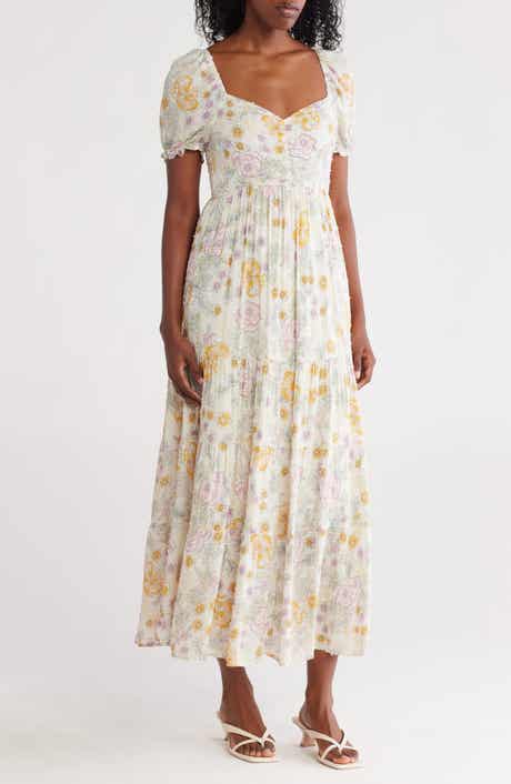 Lovestitch Floral Puff Sleeve Tiered Maxi Dress