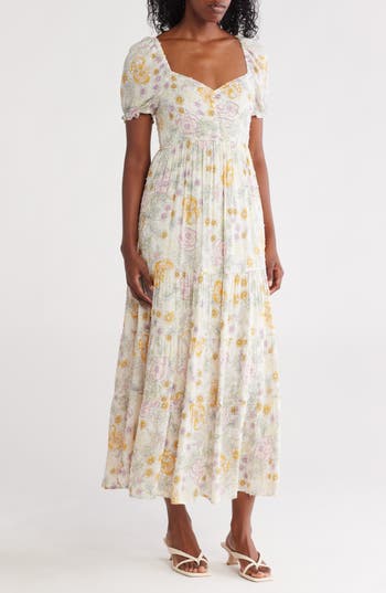LOVESTITCH LOVESTITCH FLORAL PUFF SLEEVE TIERED MAXI DRESS