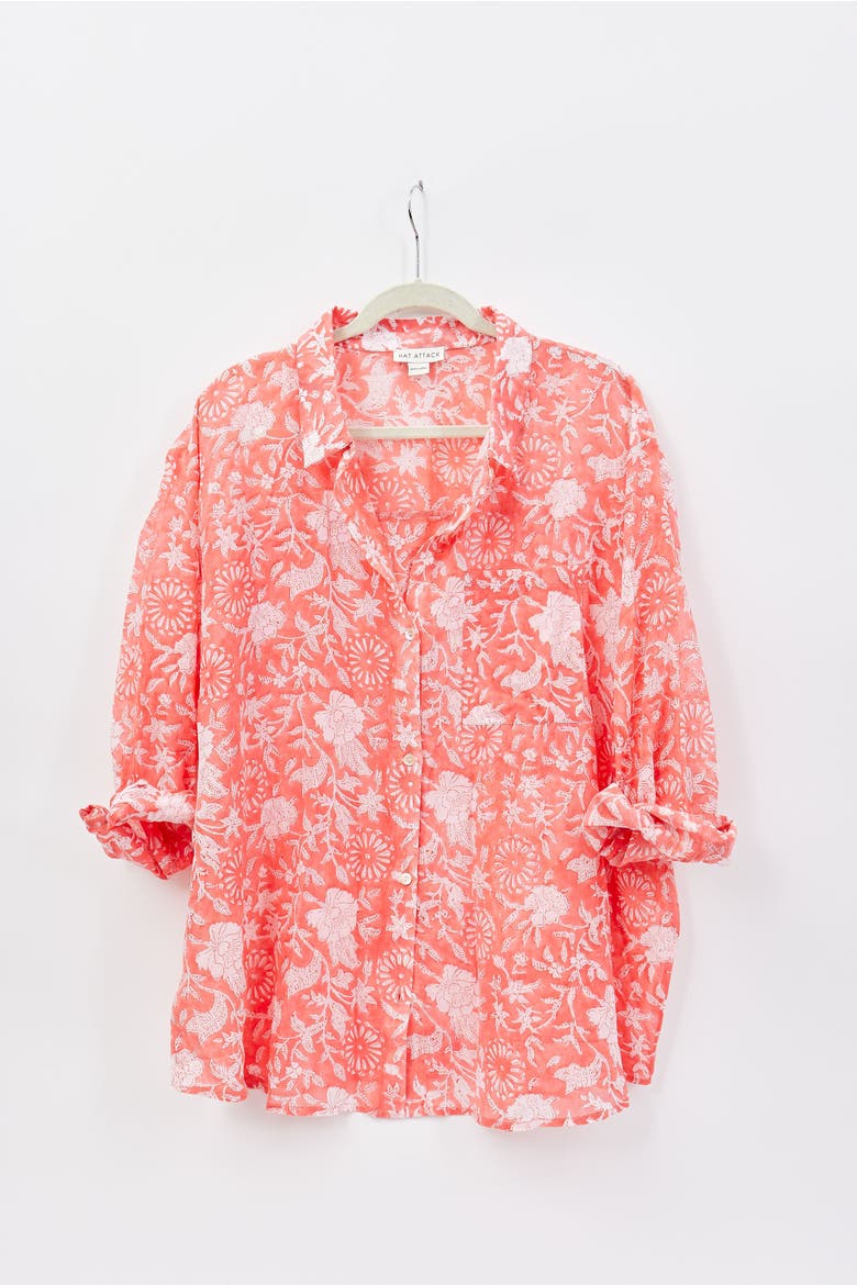 Printed Beach Shirt, Main, color, Flora Coral