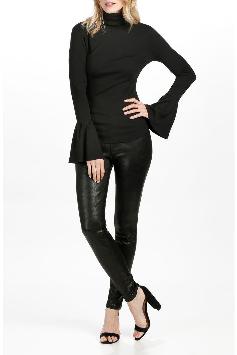 Kenzie Bell Sleeve Turtleneck, Alternate, color, BLACK