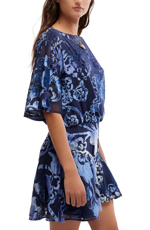 Free People Manuka Burnout Velvet Minidress In Navy Combo