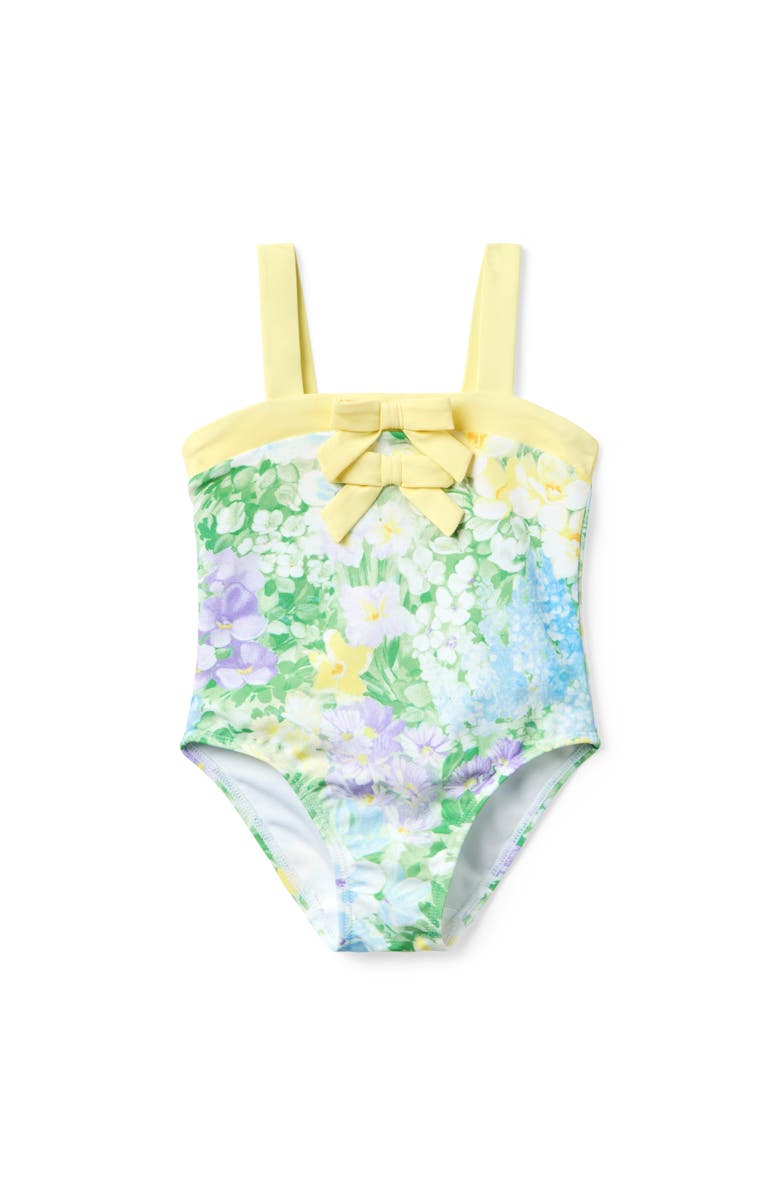 Janie and Jack Recycled Floral Bow Swimsuit, Main, color, Green