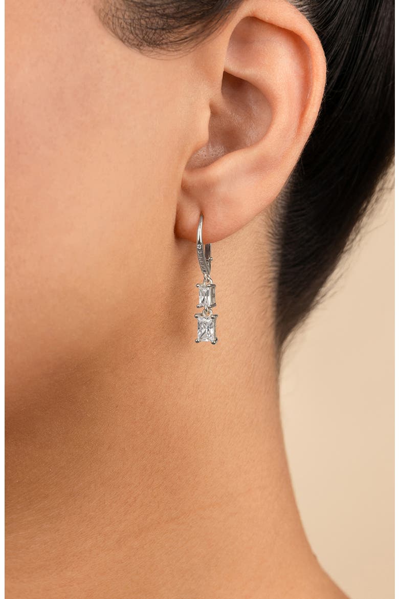 Eulalia Emerald Cubic Zirconia Drop Hoop Earrings, Alternate, color, SILVER