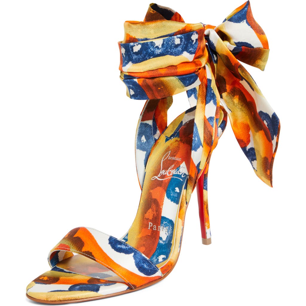 Christian Louboutin Miss Z Multi Silk Ankle-wrap Red Sole Sandals