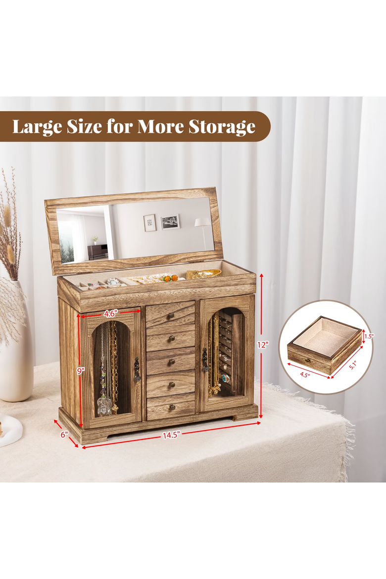 Rustic Torched Wooden Jewelry Box, Alternate, color, Rustic Brown