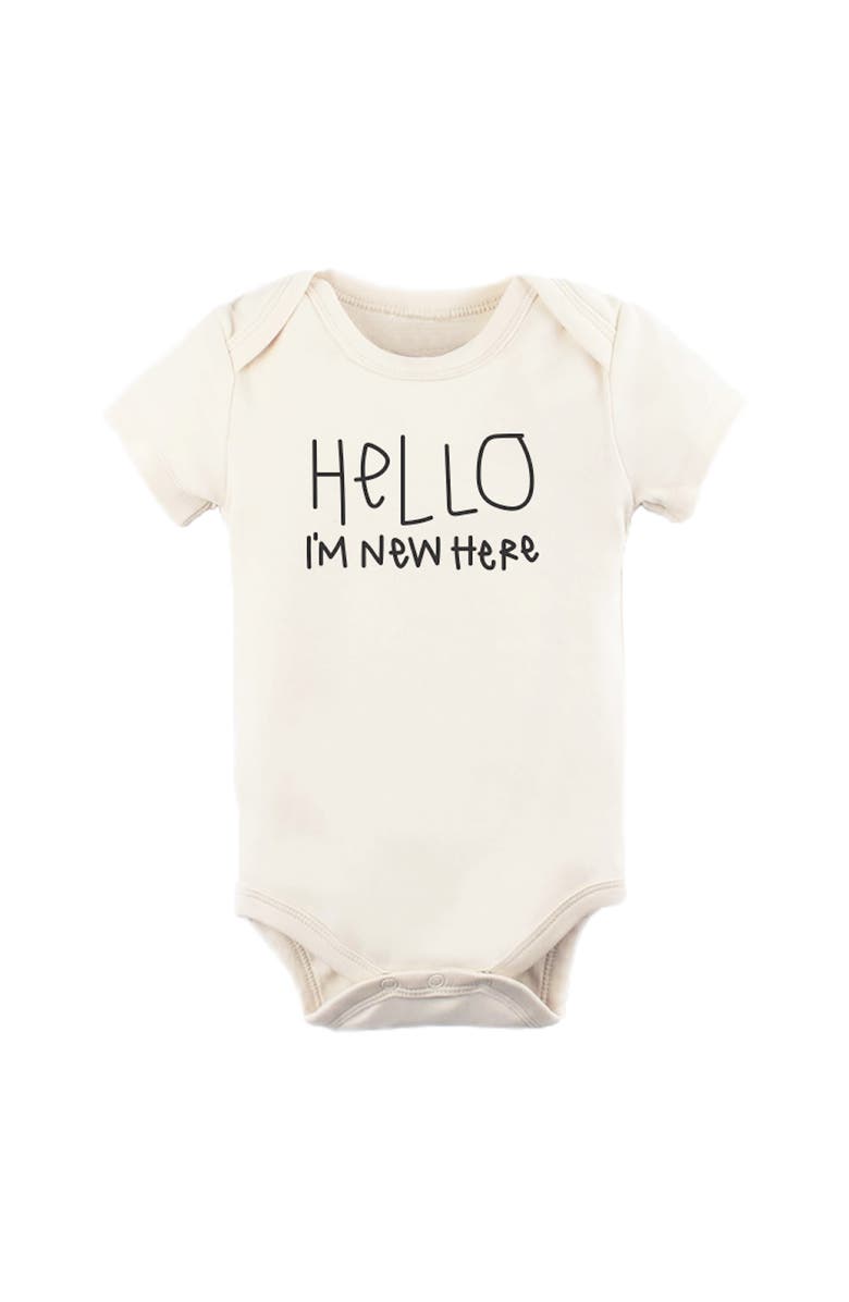 Tenth & Pine Hello, I'm New Here Organic Cotton Bodysuit, Main, color, 