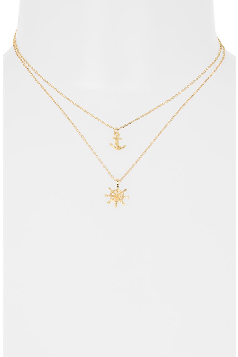 You & Me Set of 2 Anchor & Wheel Pendant Necklaces, Alternate, color, GOLD