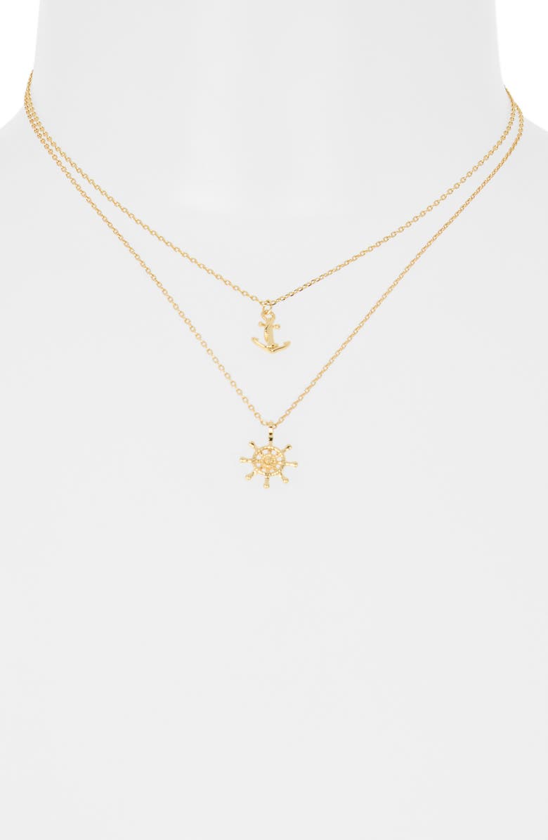 Leith You & Me Set of 2 Anchor & Wheel Pendant Necklaces, Alternate, color, Gold