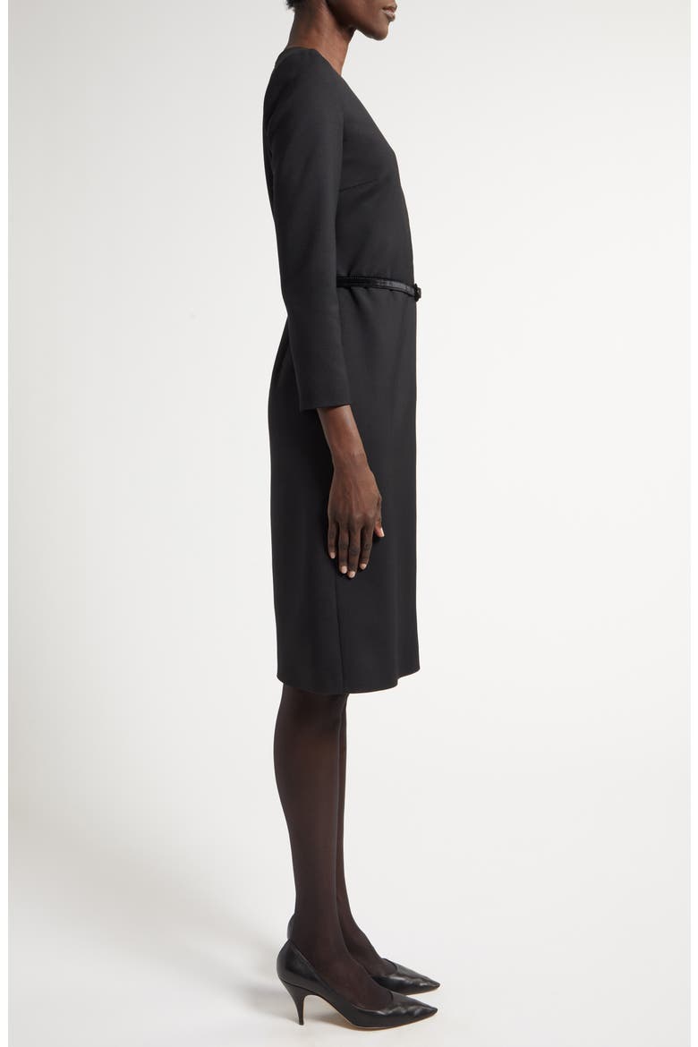 Angeline Belted Double Face Stretch Wool Sheath Dress, Alternate, color, BLACK