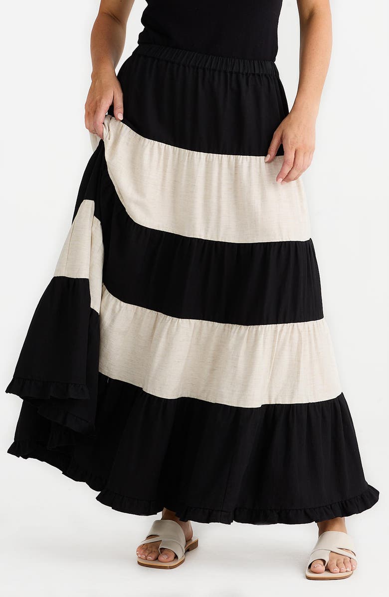 Brave+True Wonderland Stripe Tiered Skirt, Alternate, color, Black W Natural