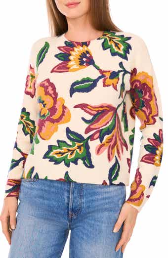 CeCe Floral Jacquard Sweater