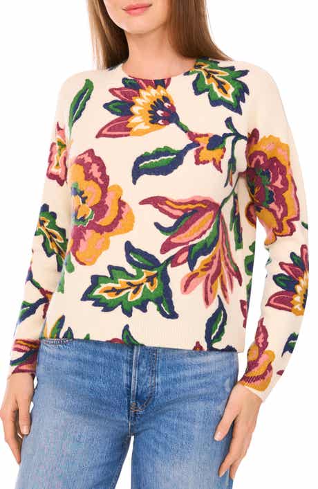 CeCe Floral Jacquard Sweater