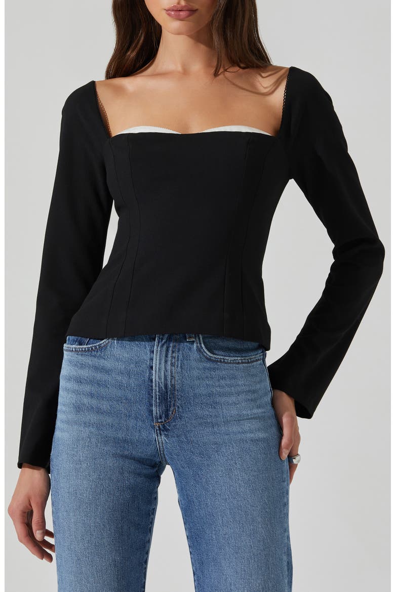 Whitley Square Neck Long Sleeve Shirt, Main, color, BLACK WHITE
