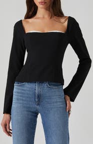 ASTR the Label Whitley Square Neck Long Sleeve Shirt