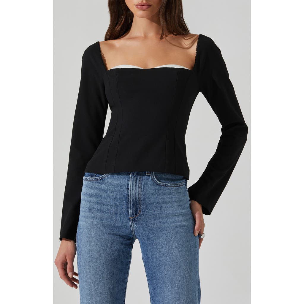 Astr The Label Whitley Square Neck Long Sleeve Shirt In Black