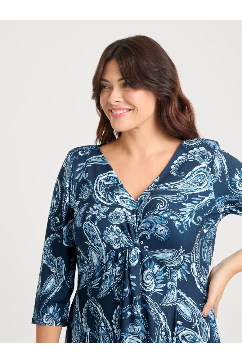 Claudia Peach Touch Knot Front Dress, Alternate, color, Navy Paisley