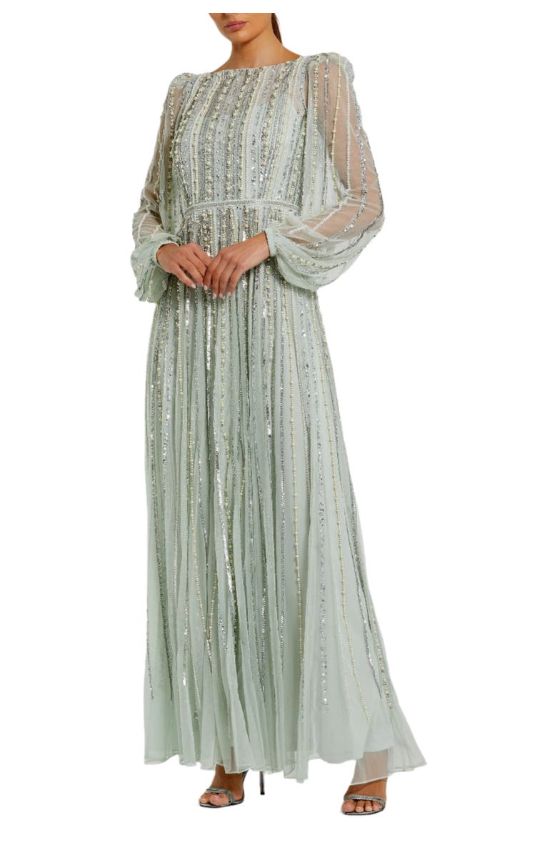 Mac Duggal Women's Embellished Long Sleeve A-Line Evening Gown, Main, color, Mint