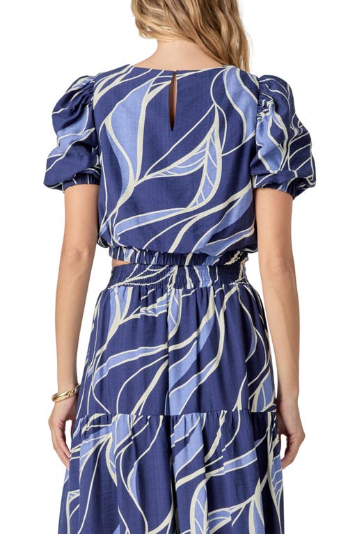 English Factory Print Puff Sleeve Crop Top In Blue