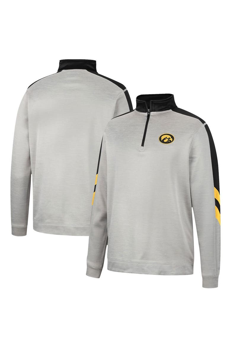 Men's Colosseum Gray/Black Iowa Hawkeyes Bushwood Fleece Quarter-Zip Jacket, Main, color, Gray