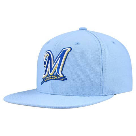 Men's Mitchell & Ness Powder Blue Milwaukee Brewers Cooperstown Collection Basic Flip Snapback Hat