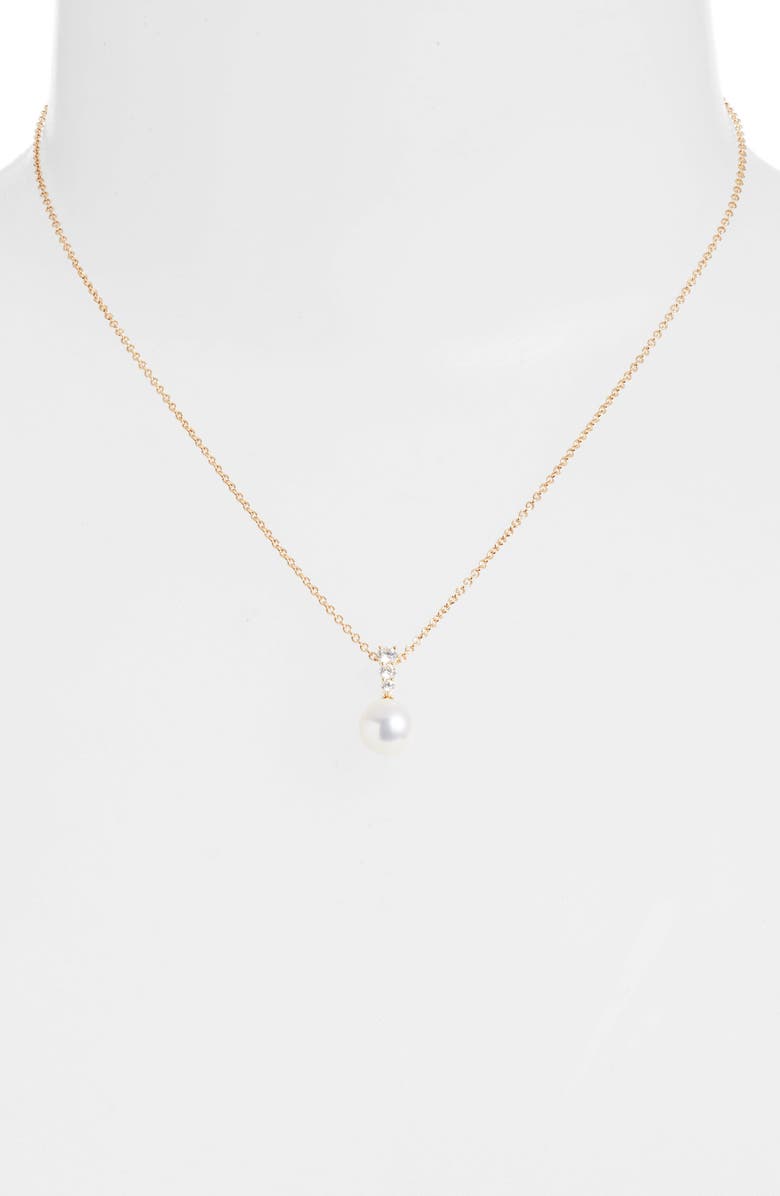 Mikimoto Morning Dew Akoya Pearl & Diamond Pendant Necklace, Alternate, color, Yellow Gold/ Diamond/ Pearl