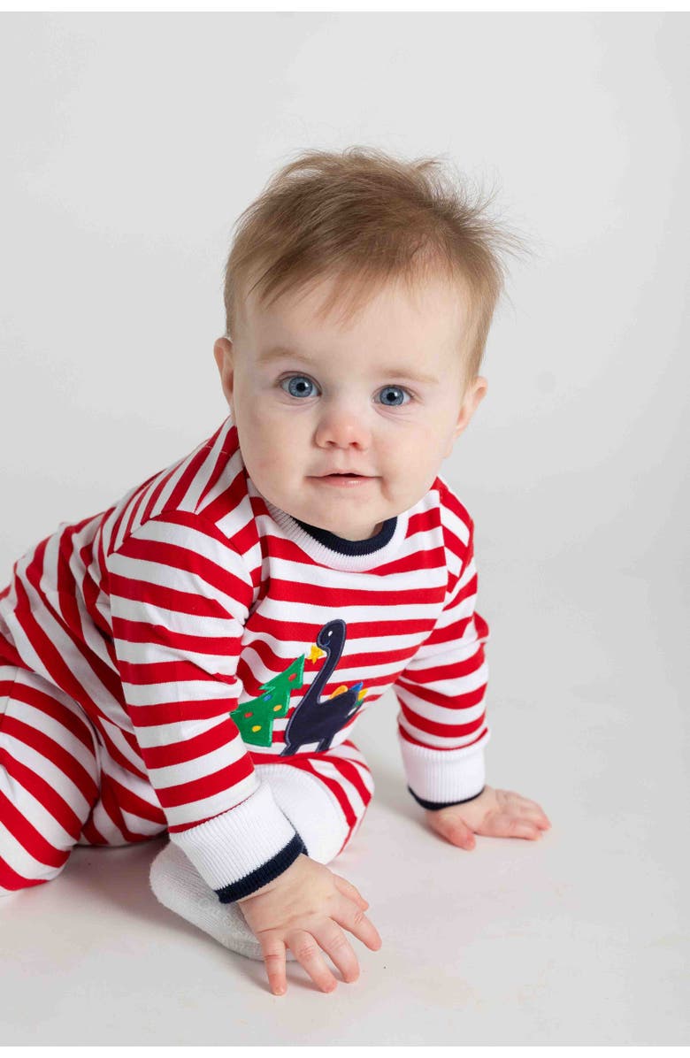 Florence Eiseman Stripe Knit Longall With Dino And Chistmas Tree, Alternate, color, Red, Green, White