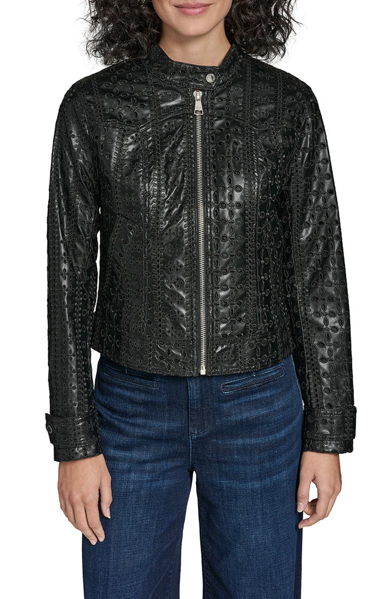KARL LAGERFELD Eyelet Faux Leather Jacket, Main, color, 