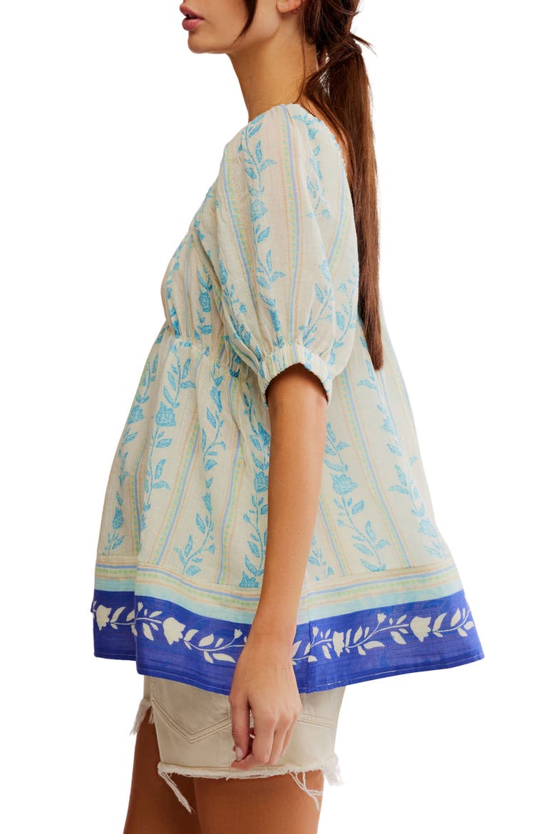 Santorini Print Embroidered Puff Sleeve Tunic Top, Alternate, color, IVORY SAIL COMBO