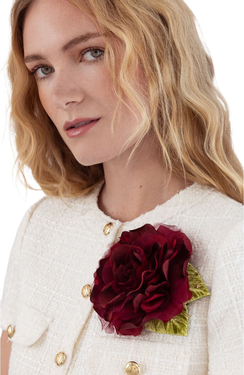 Helena Simon The Large Red Rose Floral Brooch, Alternate, color, Red