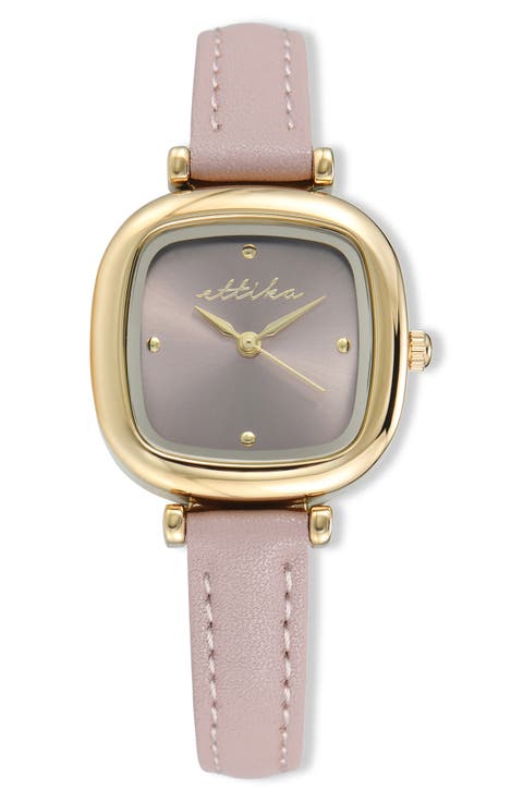 Square Case Leather Strap Watch