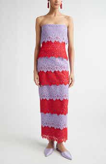 Colorblock Lace Strapless Column Dress